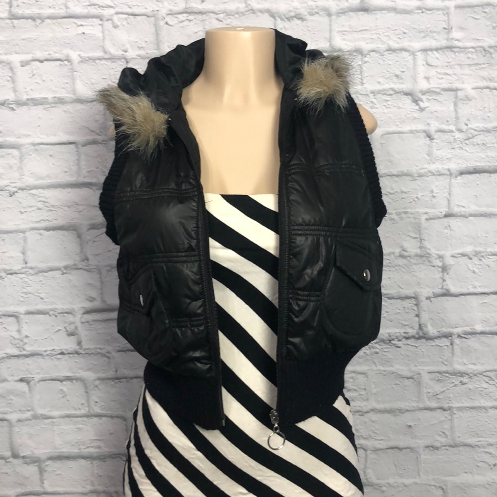 26 International Black Faux Fur Hood Vest